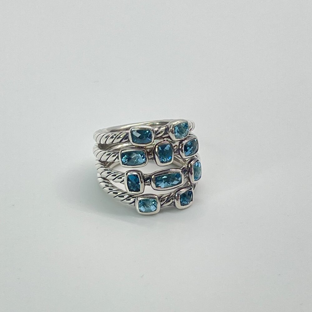 David Yurman Sterling Silver Confetti Blue Topaz/Hampton Blue Topaz Ring